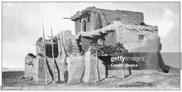 stockillustraties, clipart, cartoons en iconen met antique travel photographs of grand canyon: house of a pueblo chief, acoma - grand canyon village