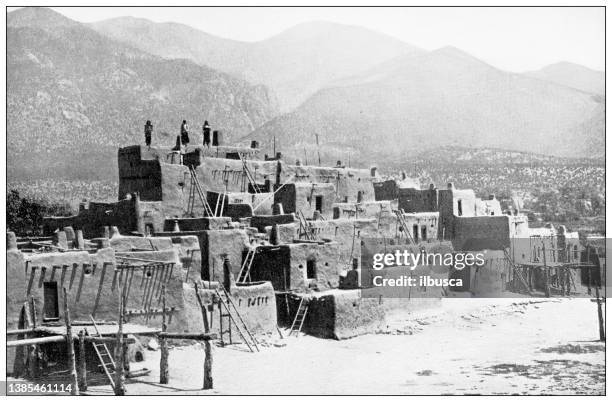 antique travel photographs of grand canyon: pueblo town - acima stock illustrations