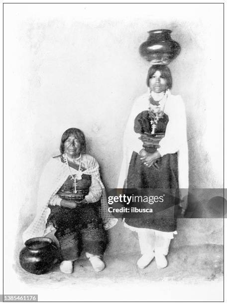 antique travel photographs of grand canyon: pueblo water carriers - acima stock illustrations