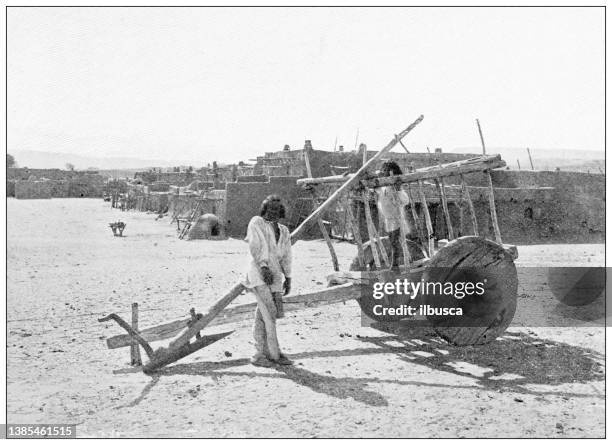 antique travel photographs of grand canyon: moqui cart and plough - pueblo colorado stock illustrations