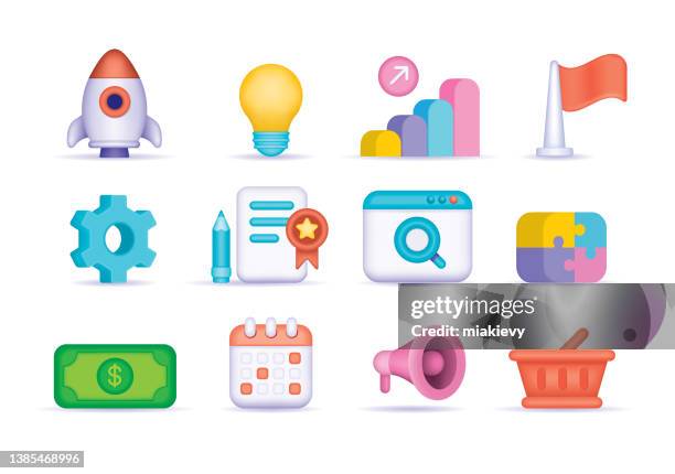 startup icons - 3d rocket stock illustrations