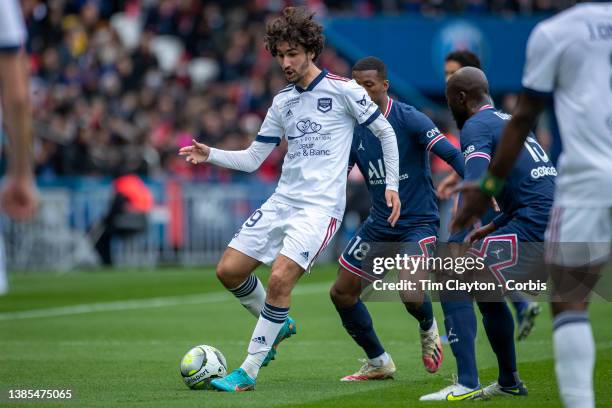 August 10: Yacine Adli of Bordeaux in action during the Paris Saint-Germain Vs Bordeaux, French Ligue 1 regular season match at Parc des Princes on...