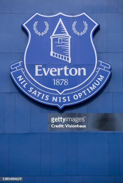 General view of the Everton football club badge at Goodison Park during the Premier League match between Everton and Wolverhampton Wanderers at...