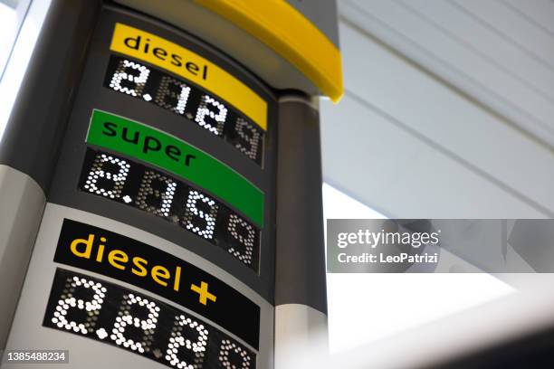 gasoline prices dramatically increase in europe - price stock pictures, royalty-free photos & images