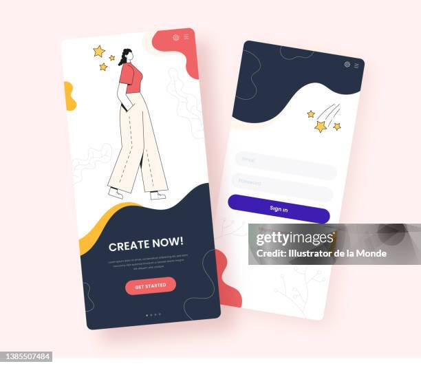 mobile app login page onboarding design - login button stock illustrations
