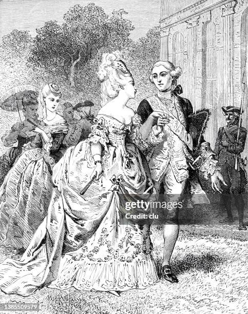 stockillustraties, clipart, cartoons en iconen met shortly before french revolution: the costumes at the royal court - france costume