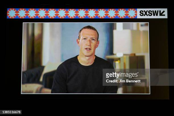 Founder & CEO of Meta Mark Zuckerberg appears via video stream for the session 'Into the Metaverse: Creators, Commerce and Connection' during the...