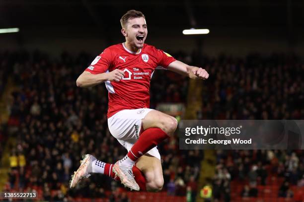 Michal Helik of Barnsley celebrates after scoring their side's second goal during the Sky Bet Championship match between Barnsley and Bristol City at...