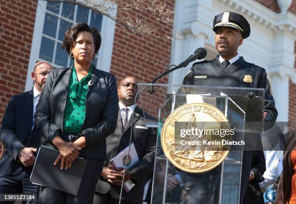 Washington Metropolitan Police Chief Robert Contee III , joined by Washington, DC Mayor Muriel Bowser and Charlie Patterson, Special Agent in Charge...