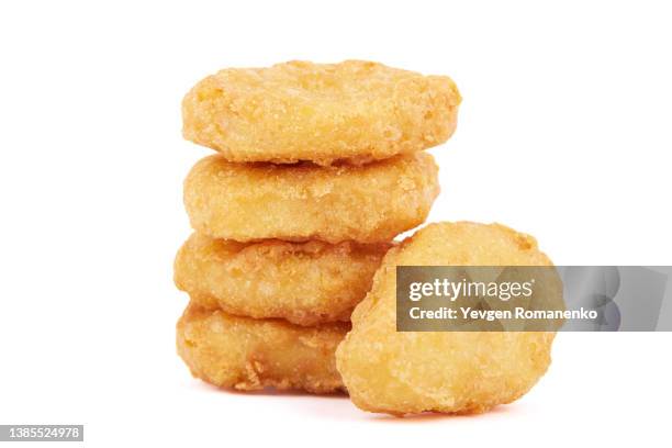 chicken nugget on white background - deep fried stock pictures, royalty-free photos & images