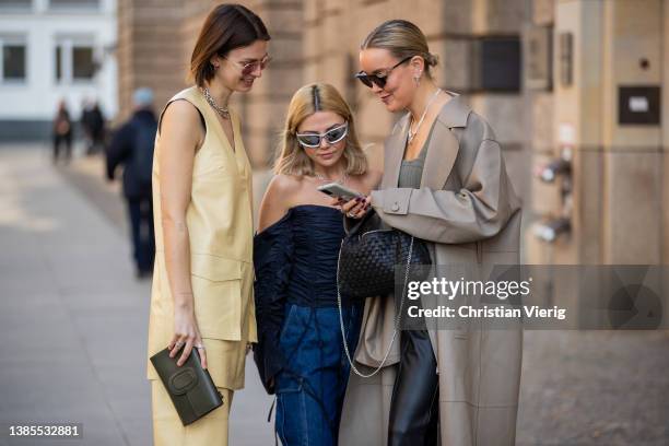 Jacqueline Zelwis is seen wearing yellow Lovechild sleeveless dress & pants, black loafers Billi Bi, Ray Ban sunglasses, green bag Octogony & Amelie...