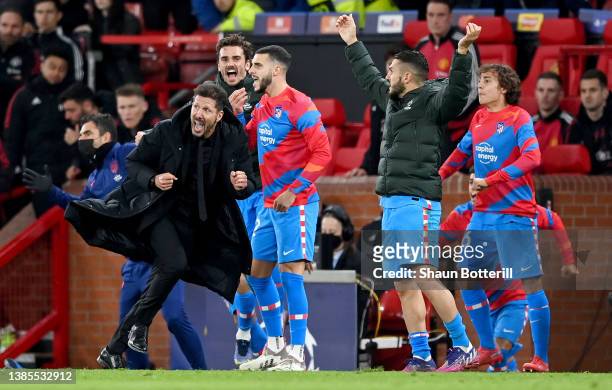 Diego Simeone, Head Coach of Atletico Madrid celebrates after their sides victory during the UEFA Champions League Round Of Sixteen Leg Two match...
