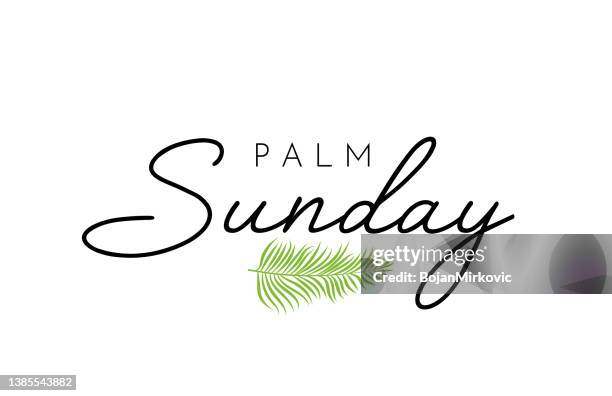 stockillustraties, clipart, cartoons en iconen met palm sunday lettering card with palm leaf. vector - palm sunday