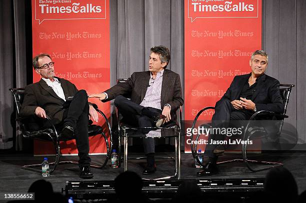 Moderator David Carr, director Alexander Payne and actor George Clooney attend the West Coast TimesTalks at SilverScreen Theater at the Pacific...