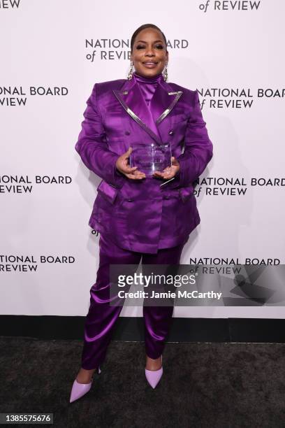 Aunjanue Ellis poses with the award for Best Supporting Actress for 'King Richard' at the National Board of Review annual awards gala at Cipriani...