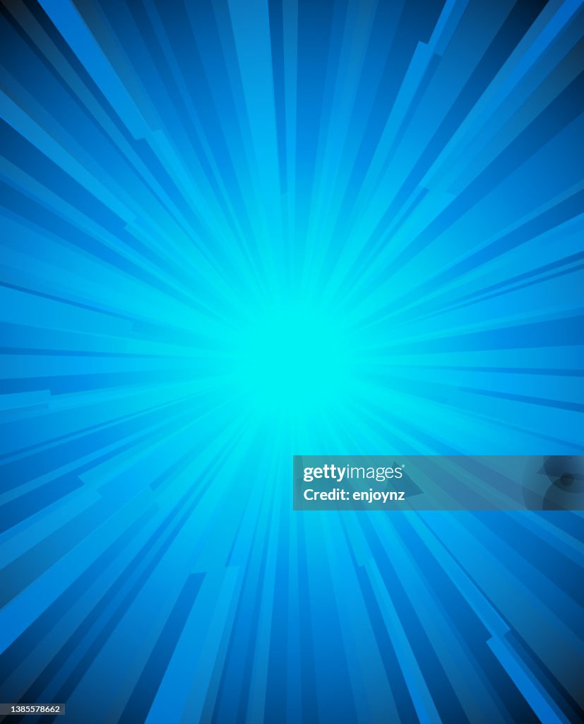 Blue shining light comic star burst background