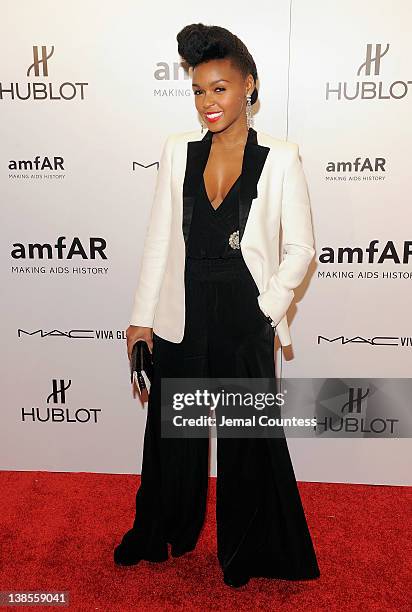 Singer Janelle Monae attends the amfAR New York Gala To Kick Off Fall 2012 Fashion Week at Cipriani Wall Street on February 8, 2012 in New York City.