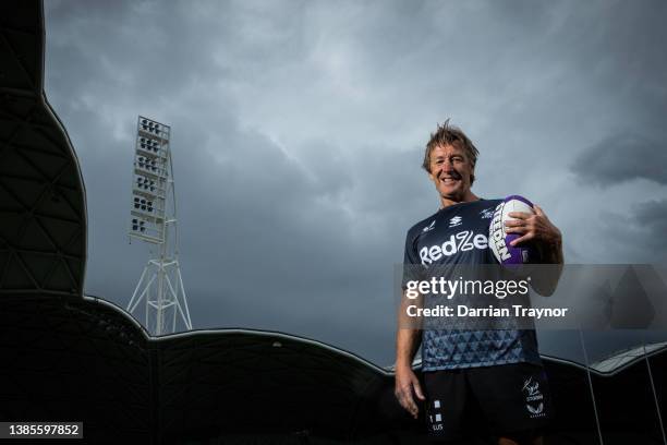 Coach of the Melbourne Storm, Craig Bellamy poses for a photo after a press conference ahead of his 500th game as Melbourne Storm coach, at AAMI Park...