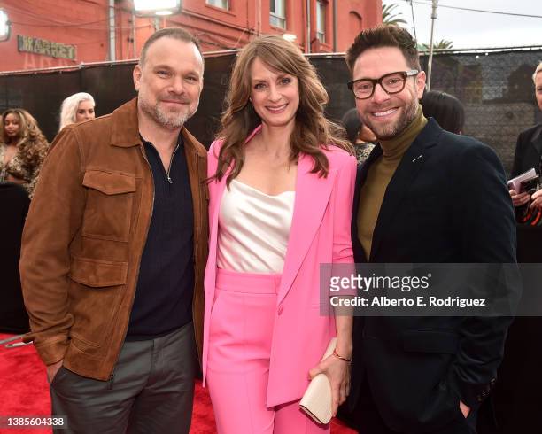 Norbert Leo Butz, Michelle Federer, and Tim Federle attend the Los Angeles Premiere of Disney's "Better Nate Than Ever" at El Capitan Theatre in...
