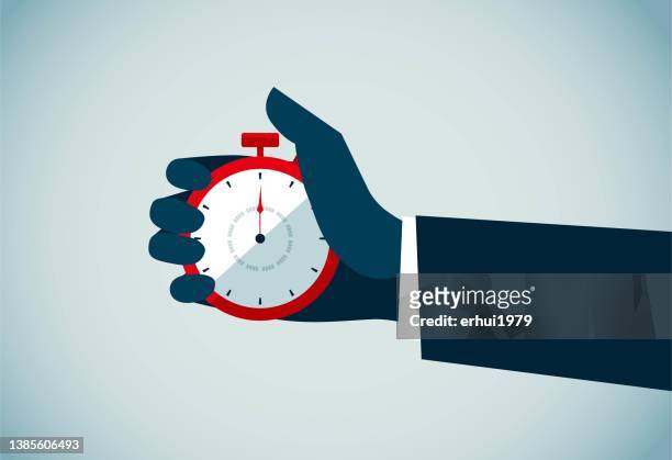 stockillustraties, clipart, cartoons en iconen met a hand holding a stopwatch - clock hand