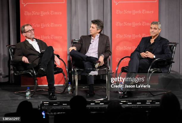 Moderator David Carr, director Alexander Payne and actor George Clooney attend the West Coast TimesTalks at SilverScreen Theater at the Pacific...