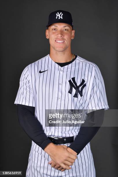 Aaron Judge of the New York Yankees poses for a picture during media day 2022 at George M. Steinbrenner Field on March 15, 2022 in Tampa, Florida.
