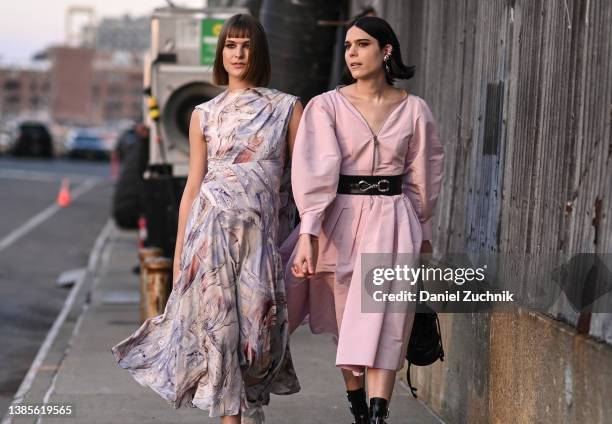 Marcs Goldberg and Cruz Valdez are seen outside the Alexander McQueen AW22 show on March 15, 2022 in the borough of Brooklyn, New York.