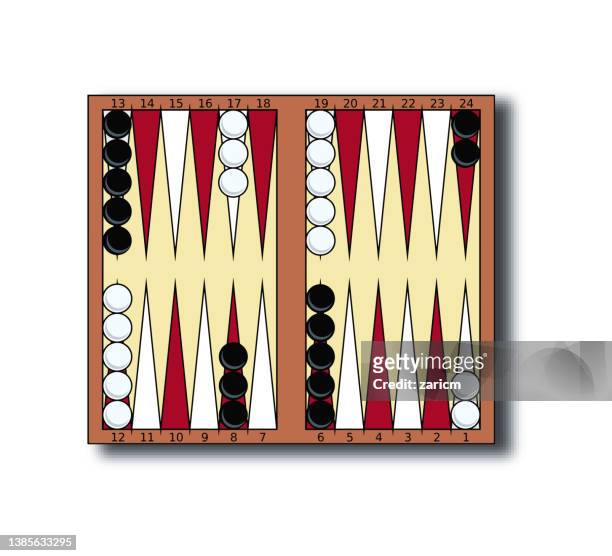 backgammon wooden board and chips for game vector illustration. board game - backgammon 幅插畫檔、美工圖案、卡通及圖標