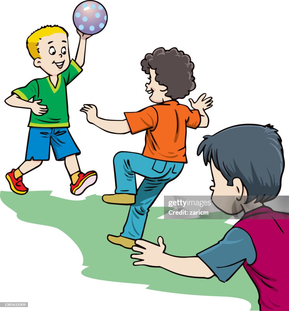 Cartoon Boys Playing Dodgeball Vector Clip Art Illustration On A White  Backgroun High-Res Vector Graphic - Getty Images