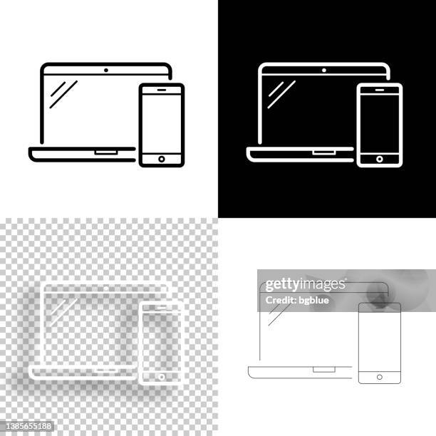 laptop und smartphone. icon für design. leere, weiße und schwarze hintergründe - liniensymbol - desk organizer stock-grafiken, -clipart, -cartoons und -symbole