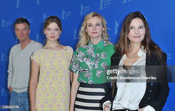 Director Benoit Jacquot, actresses Lea Seydoux, Diane Kruger and Virginie Ledoyen attend the "Les Adieux De La Reine" Photocall during day one of the...