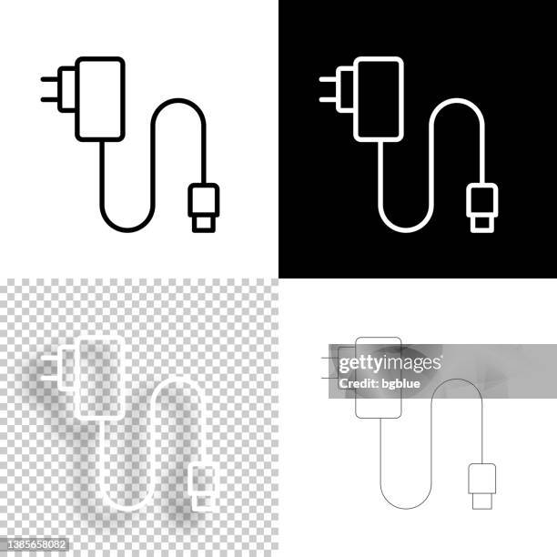 ilustrações, clipart, desenhos animados e ícones de carregador de celular. ícone para design. fundo em branco, branco e preto - ícone da linha - cabo usb