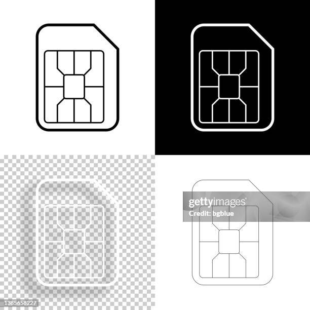 micro sim card. icon for design. blank, white and black backgrounds - line icon - computer chip close up stock illustrations