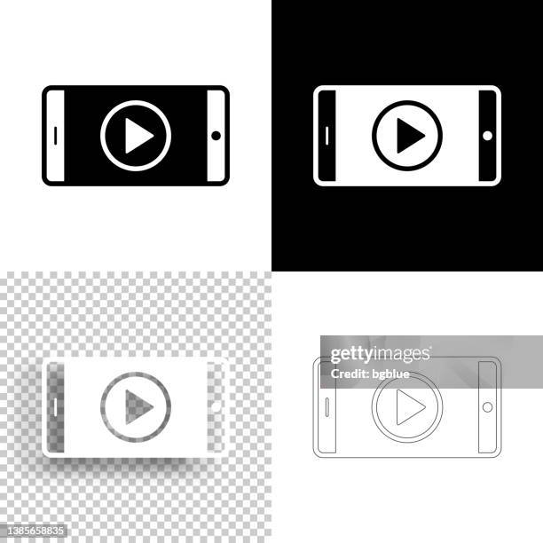 smartphone with play button. icon for design. blank, white and black backgrounds - line icon - play button transparent stock illustrations