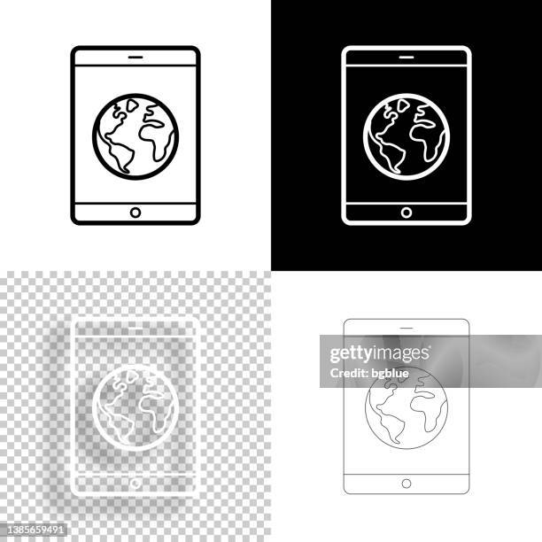 tablet pc with earth. icon for design. blank, white and black backgrounds - line icon - using tablet isolated stock illustrations