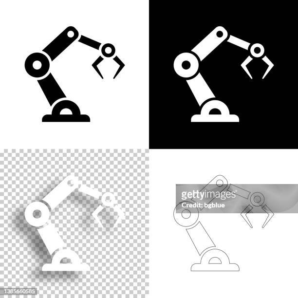 robotic arm. icon for design. blank, white and black backgrounds - line icon - robot stock illustrations