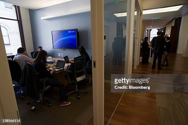 Students sit inside class meeting rooms at the new University of Pennsylvania's Wharton School in San Francisco, California, U.S., on Friday, Feb. 3,...