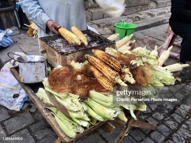 grilled corn - street food - roasted corn stock pictures, royalty-free photos & images