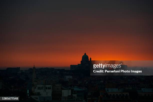 sunset over the city of brussels - belgium street stock pictures, royalty-free photos & images