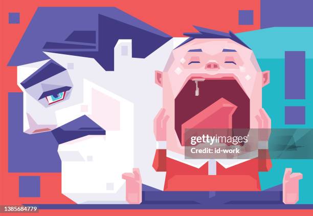 crying baby sitting beside tired father - failure stock illustrations