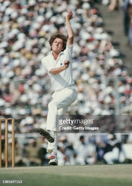 England bowler Bob Willis in bowling action during the 2nd One Day International against India on December 20th, 1981 in Jalandhar, India.