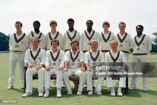 Middlesex County cricket team, pictured at Uxbridge prior to their County Championship match against Worcestershire, 7th July 1984. Back row : Simon...