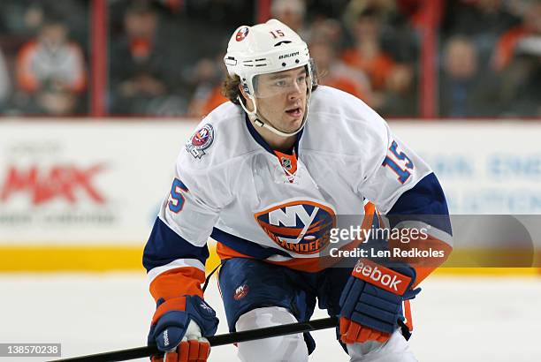 Parenteau of the New York Islanders skates against the Philadelphia Flyers on February 7, 2012 at the Wells Fargo Center in Philadelphia,...