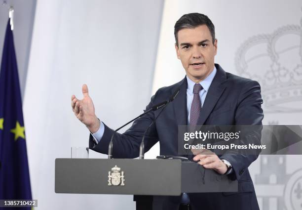 The President of the Government, Pedro Sanchez, appears, after his meeting with the Prime Minister of the Republic of Croatia, at the Moncloa Palace,...