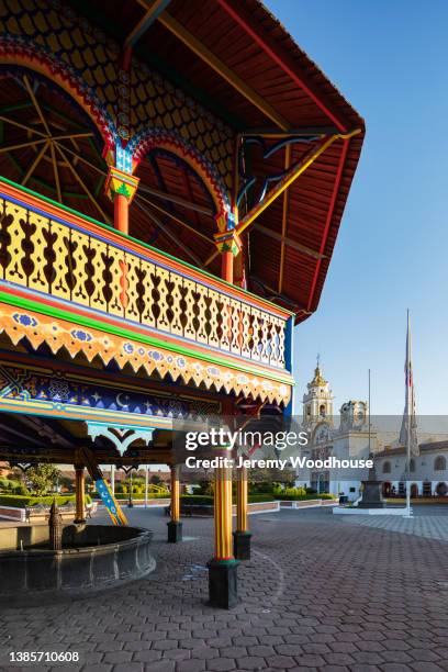 colourful bandstand and church of santiago apostól - chignahuapan stock pictures, royalty-free photos & images