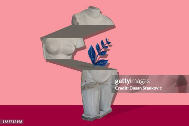 stockillustraties, clipart, cartoons en iconen met statue of venus in layers with plant growing out - neoklassiek