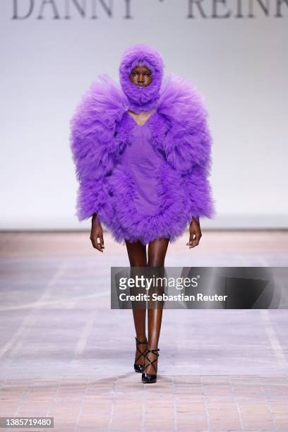 Model walks the runway at the Danny Reinke show during the Mercedes-Benz Fashion Week Berlin March 2022 at Kraftwerk Mitte on March 16, 2022 in...