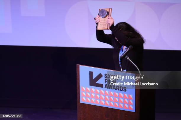 Tang Yi accepts the Narrative Short Competition Award for ‘All the Crows in the World’ at the SXSW Film Awards during the 2022 SXSW Conference and...