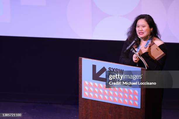 Tang Yi accepts the Narrative Short Competition Award for ‘All the Crows in the World’ at the SXSW Film Awards during the 2022 SXSW Conference and...