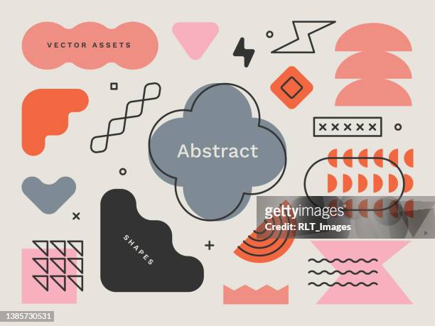 ilustraciones, imágenes clip art, dibujos animados e iconos de stock de conjunto de formas y texturas geométricas abstractas para diseños de diseño: trazo editable - cool